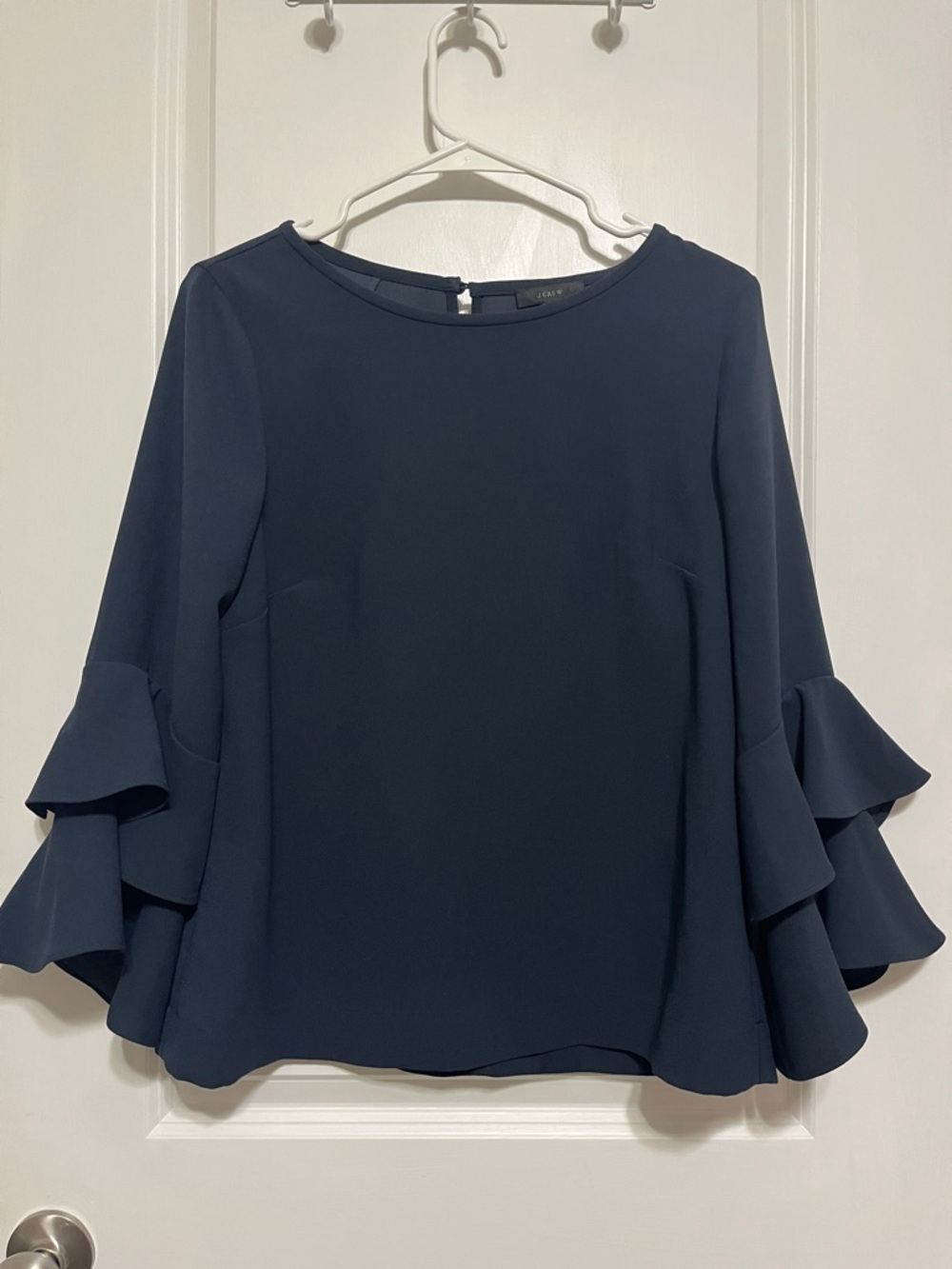 J. Crew Navy Tiered Bell Sleeve Blouse Size 8